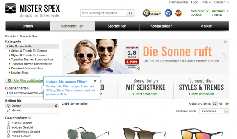 Abbildung Mister Spex Sonnenbrillen | Web-Business